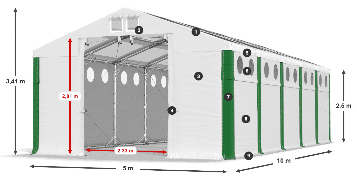 Dach: MS T 580 PVC Wände: SD O 500 PVC 2,5 m Legende