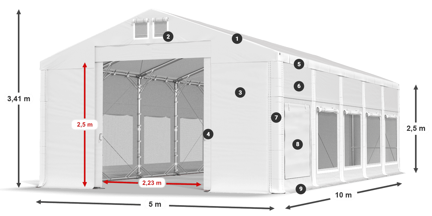 Dach: MS 580 PVC Wände: SD M 500 PVC 2,5 m Legende