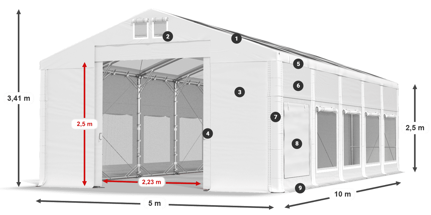 Dach: MS T 580 PVC Wände: SD M 500 PVC 2,5 m Legende