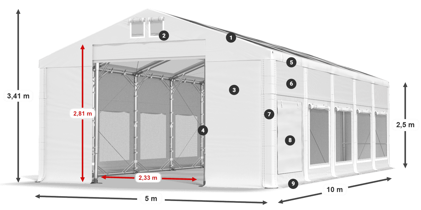 Dach: MS T 580 PVC Wände: SD M 500 PVC 2,5 m Legende