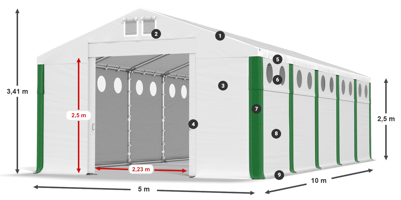 Dach: MS 580 PVC Wände: SD O 500 PVC 2,5 m Legende