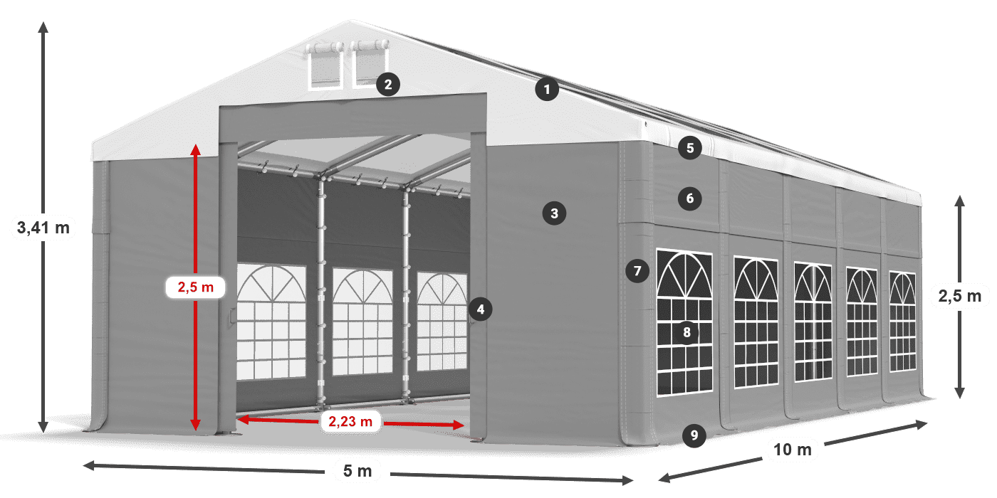 Dach: MS 580 PVC Wände: SD 500 PVC 2,5 m Legende