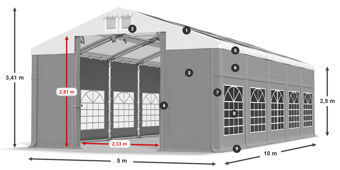 Dach: MS 580 PVC Wände: SD 500 PVC 2,5 m Legende