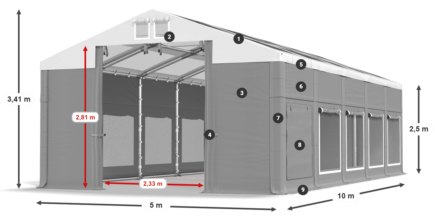 Dach: MS T 580 PVC Wände: SD M 500 PVC 2,5 m Legende