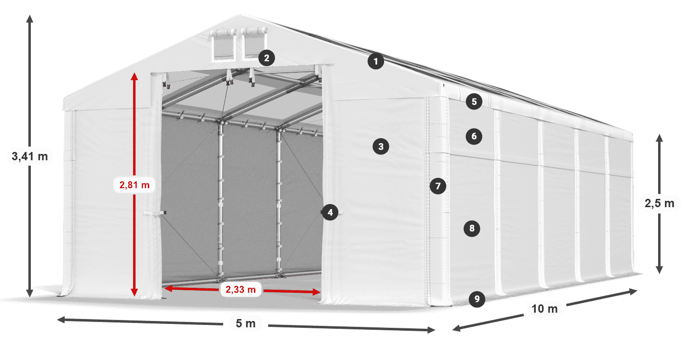 Dach: MS T 580 PVC Wände: SD 500 PVC 2,5 m Legende