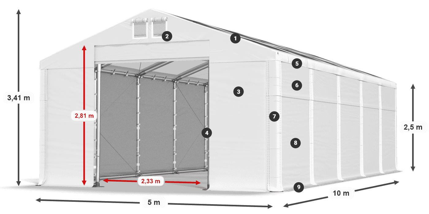Dach: MS T 580 PVC Wände: SD 500 PVC 2,5 m Legende