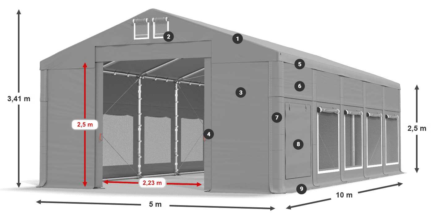 Dach: MS 580 PVC Wände: SD M 500 PVC 2,5 m Legende