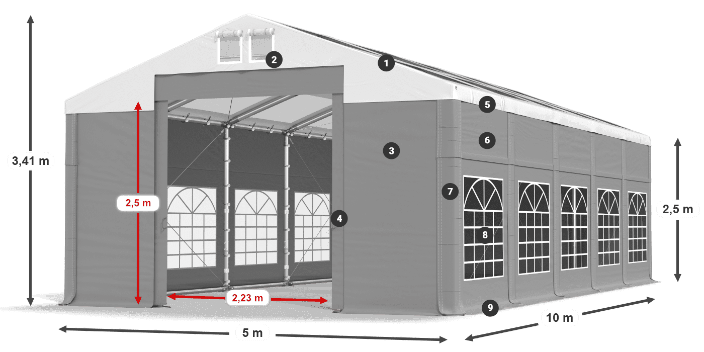 Dach: MS 580 PVC Wände: SD 500 PVC 2,5 m Legende