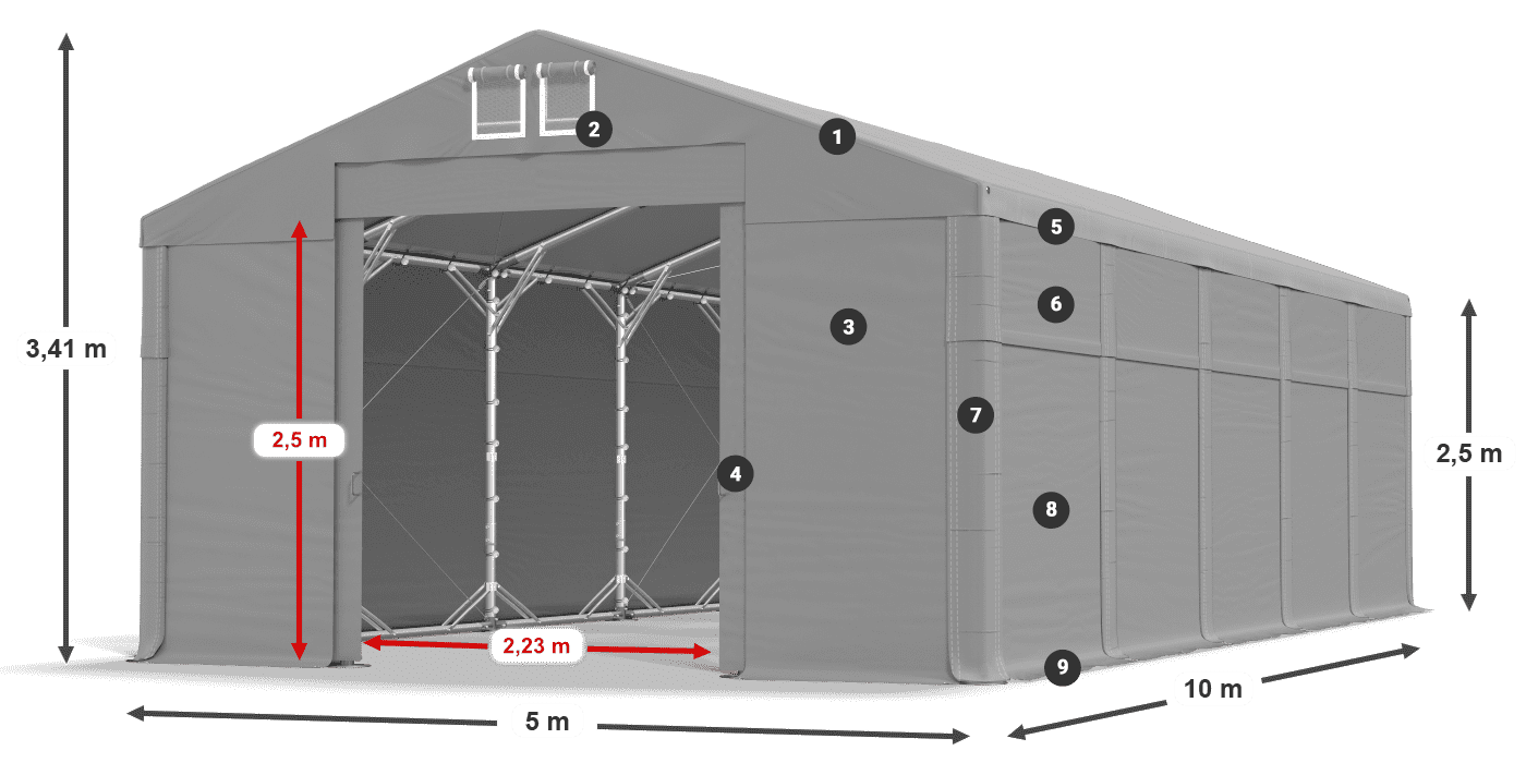 Dach: SD 560 PVC Wände: MS 580 PVC Legende 2,5 m