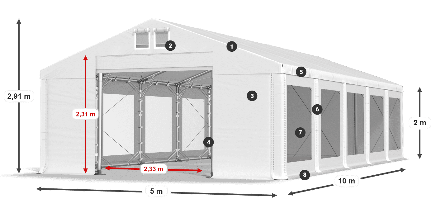 Dach: FR 620 PVC Wände: MS 580 PVC 2m Legende