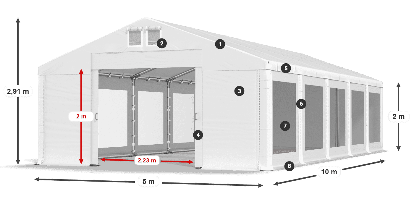 Dach: FR 620 PVC Wände: MS 580 PVC 2m Legende