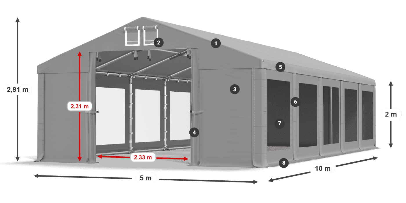 Dach: FR 620 PVC Wände: MS 580 PVC 2m Legende