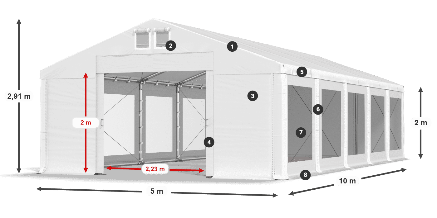 Dach: FR 620 PVC Wände: MS 580 PVC 2m Legende