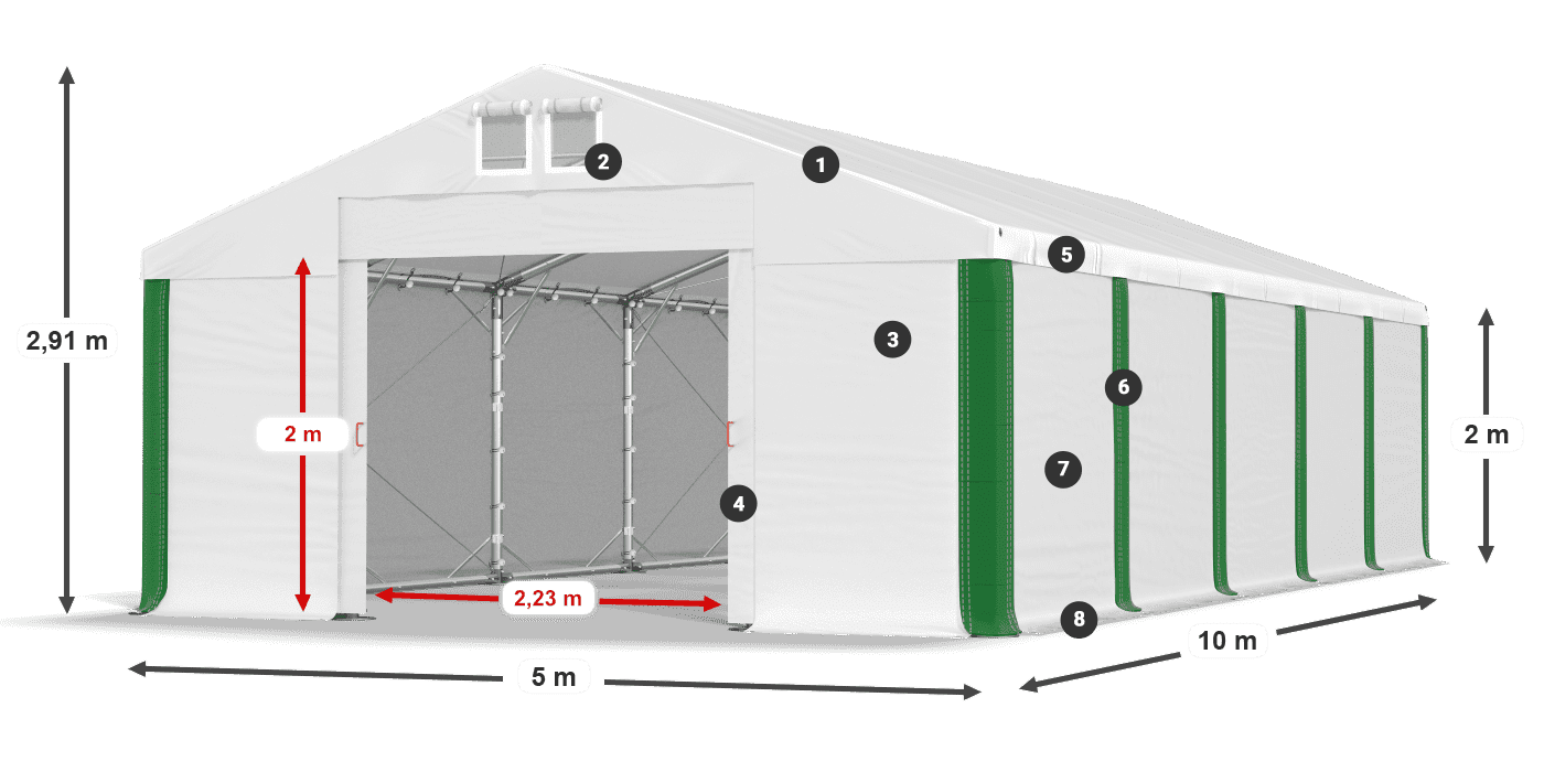 Dach: FR 620 PVC Wände: SD 500 PVC 2m Legende