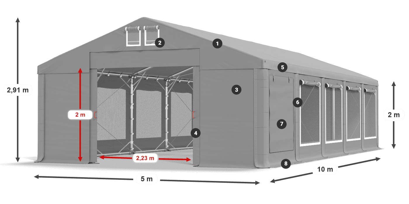 Dach: FR 620 PVC Wände: SD 500 PVC 2m Legende