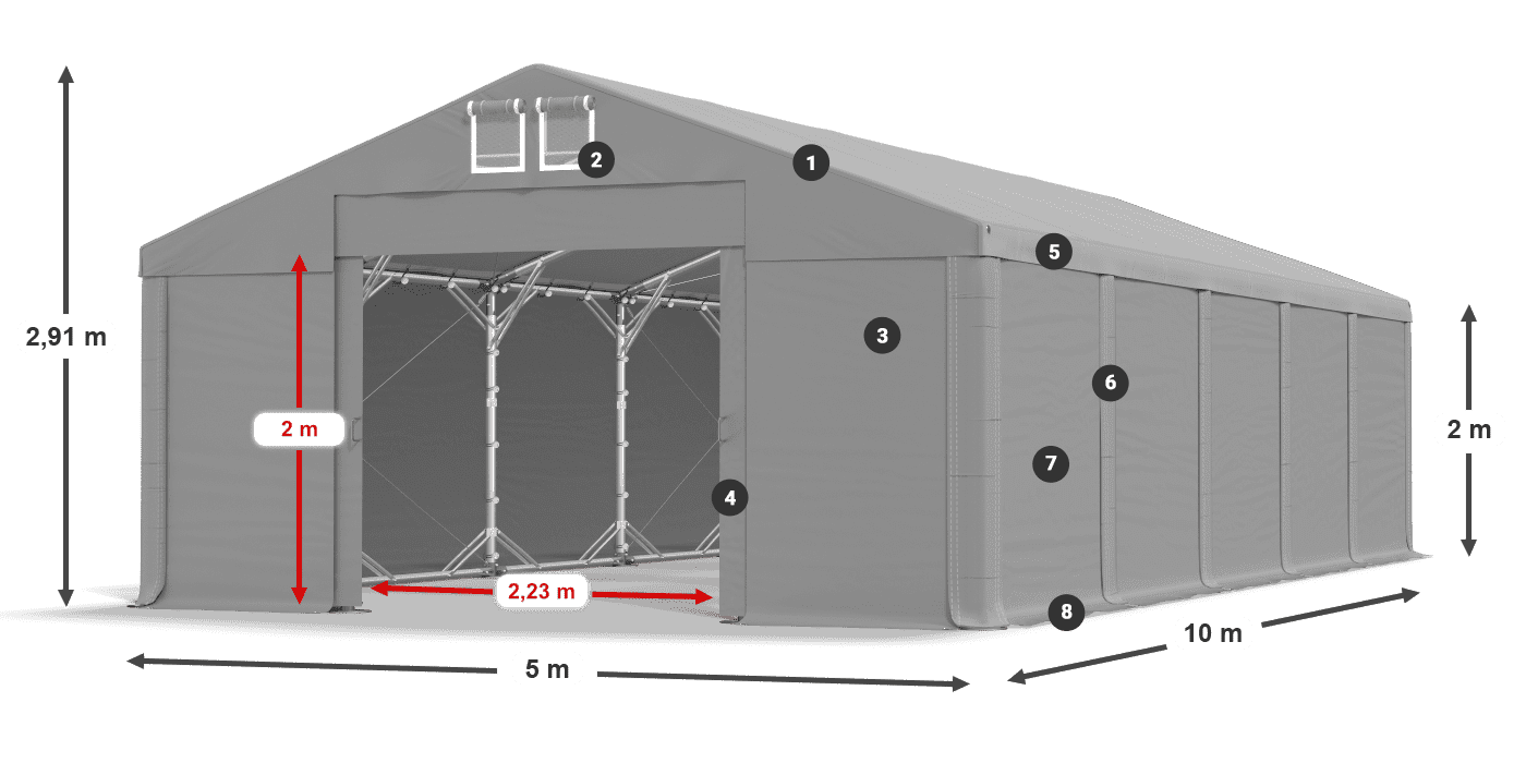 Dach: FR 620 PVC Wände: SD 500 PVC 2m Legende