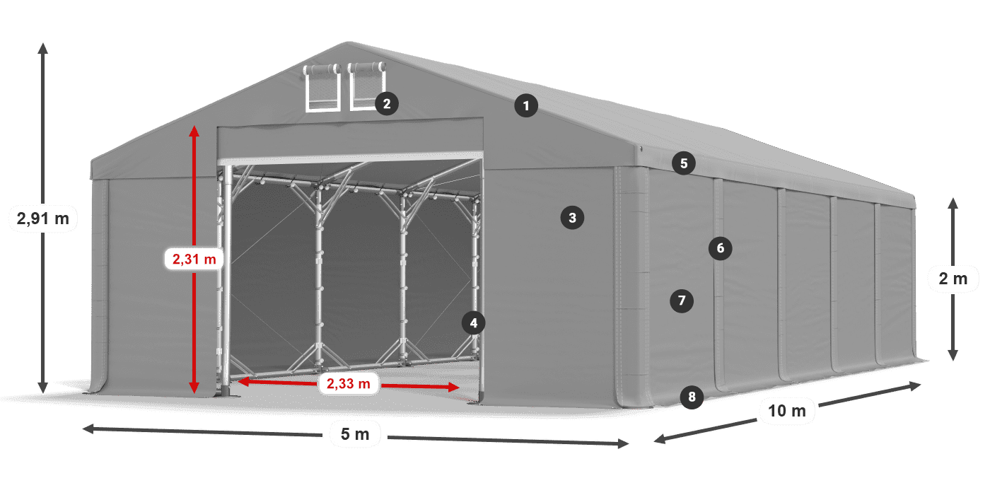 Dach: FR 620 PVC Wände: SD 500 PVC 2m Legende