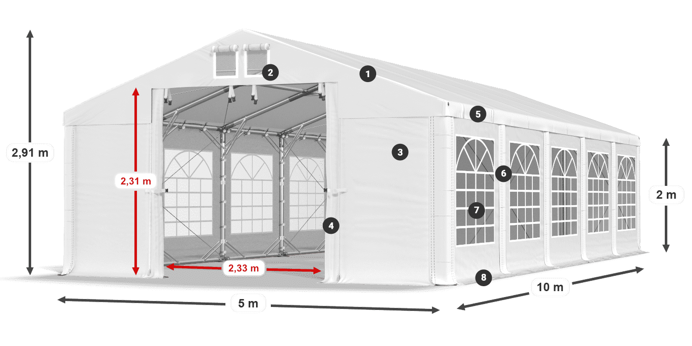 Dach: FR 620 PVC Wände: SD 500 PVC 2m Legende