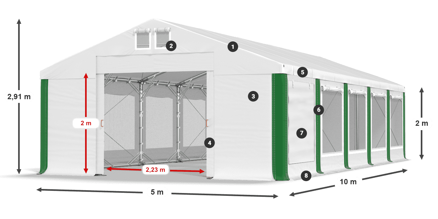 Dach: FR 620 PVC Wände: SD 500 PVC 2m Legende