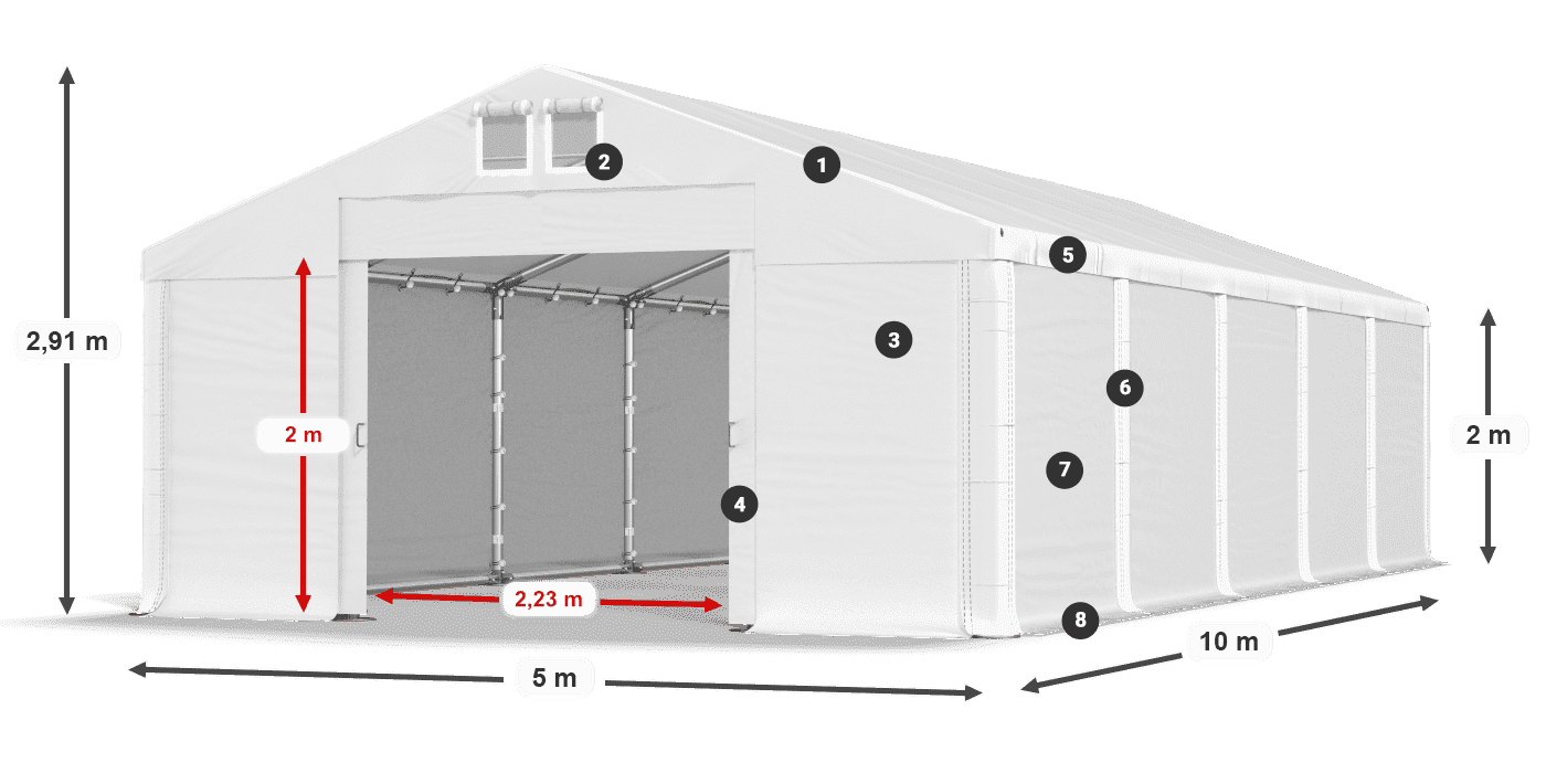 Dach: FR 620 PVC Wände: SD 500 PVC 2m Legende