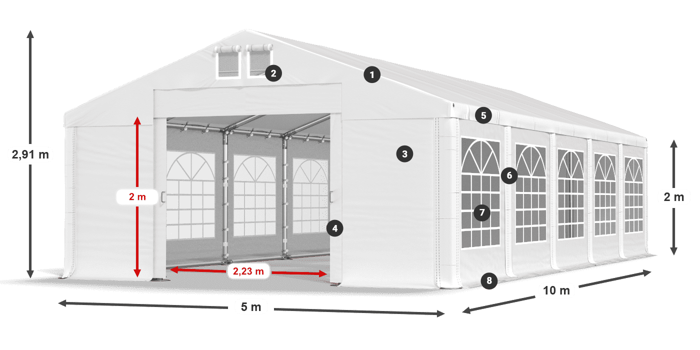 Dach: FR 620 PVC Wände: SD 500 PVC 2m Legende