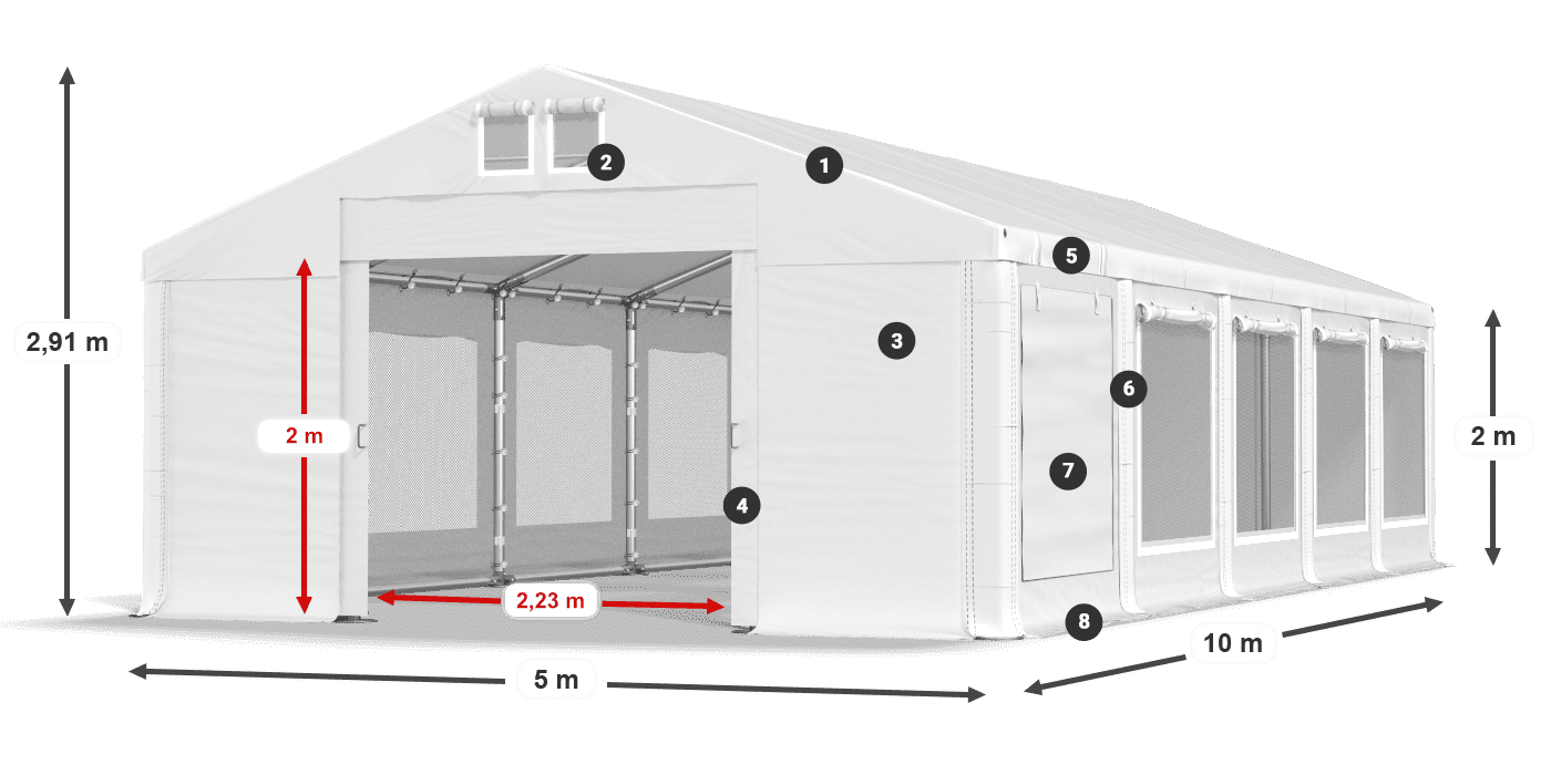 Dach: FR 620 PVC Wände: SD 500 PVC 2m Legende