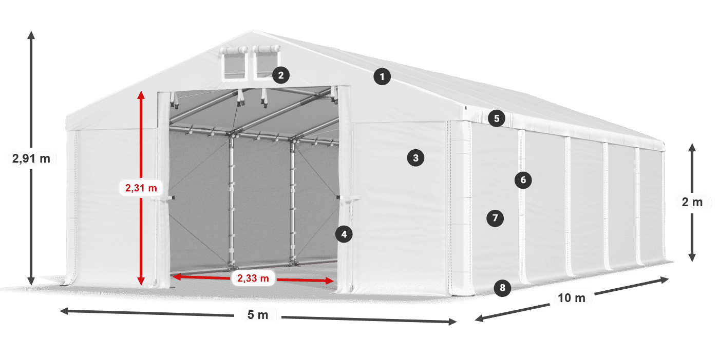 Dach: FR 620 PVC Wände: SD 500 PVC 2m Legende