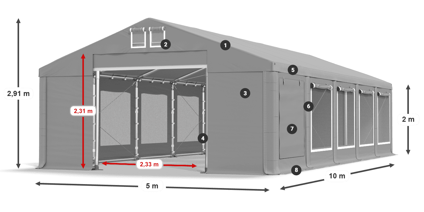 Dach: FR 620 PVC Wände: SD 500 PVC 2m Legende