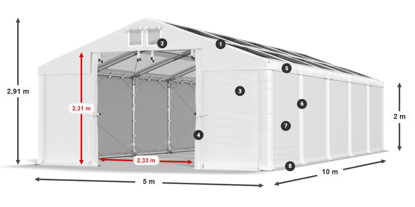 Dach: MS T 580 PVC Wände: FR 620 PVC 2m Legende