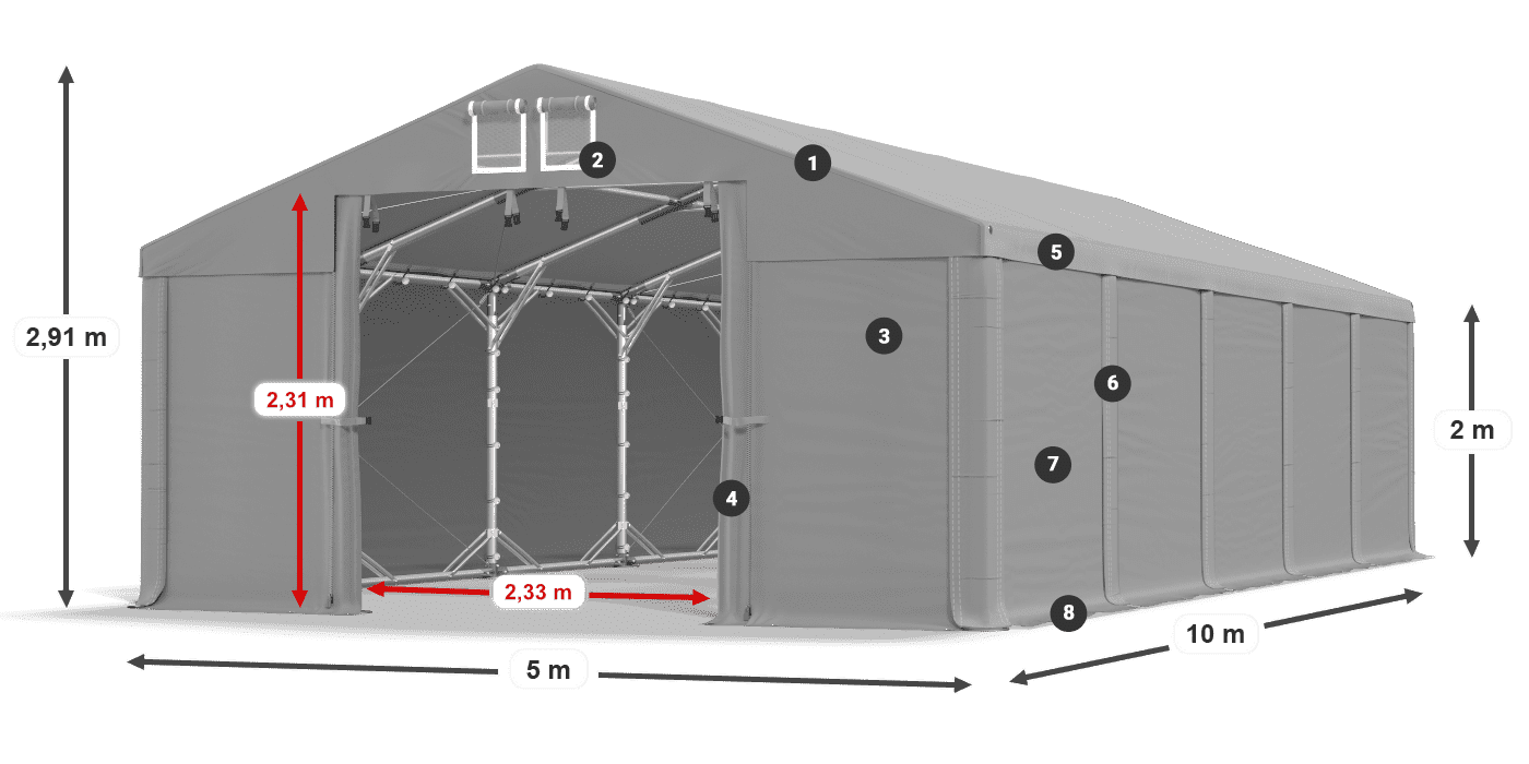 Dach: MS 580 PVC Wände: FR M 620 PVC 2m Legende