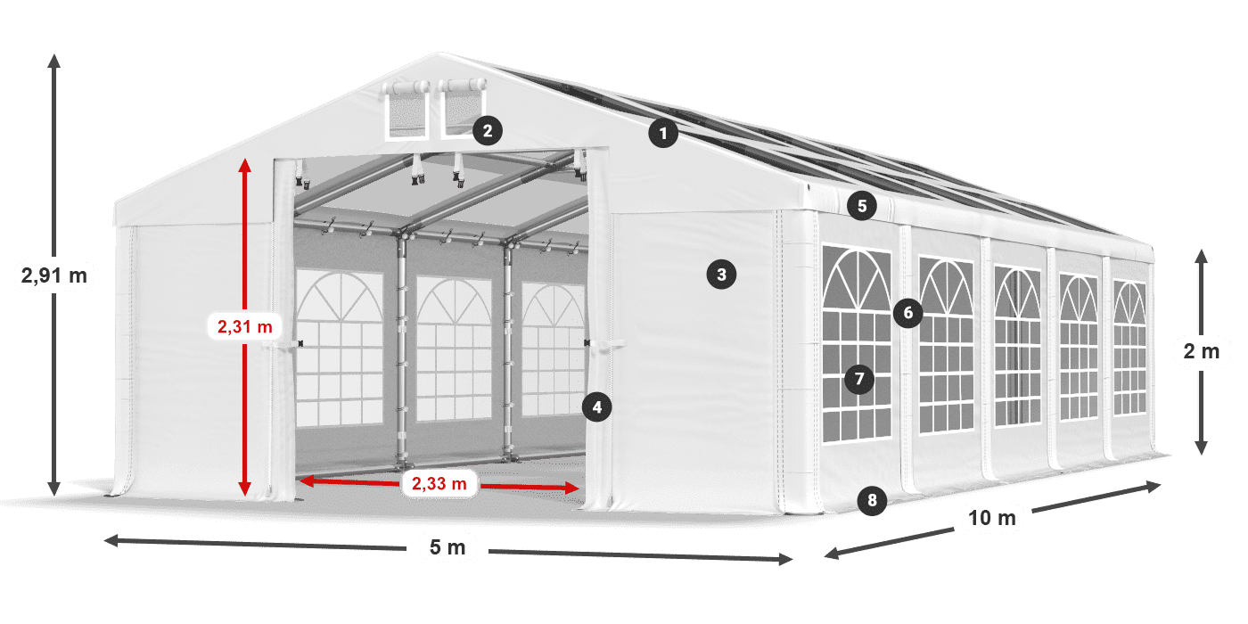 Dach: MS T 580 PVC Wände: FR 620 PVC 2m Legende