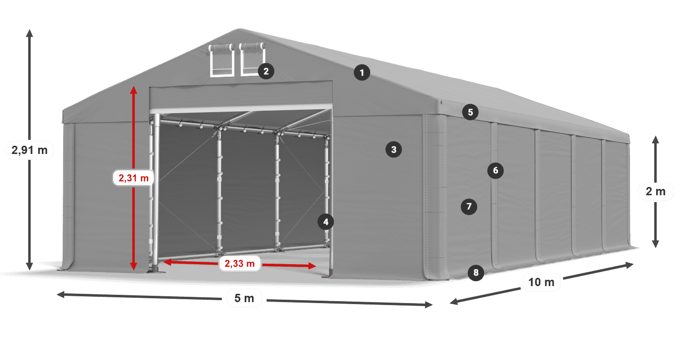 Dach: MS 580 PVC Wände: FR M 620 PVC 2m Legende