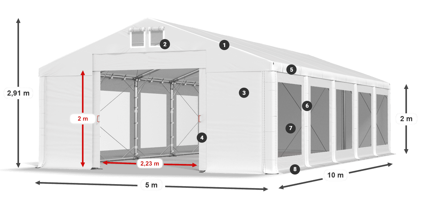 Dach: MS 580 PVC Wände: MS 580 PVC 2m Legende