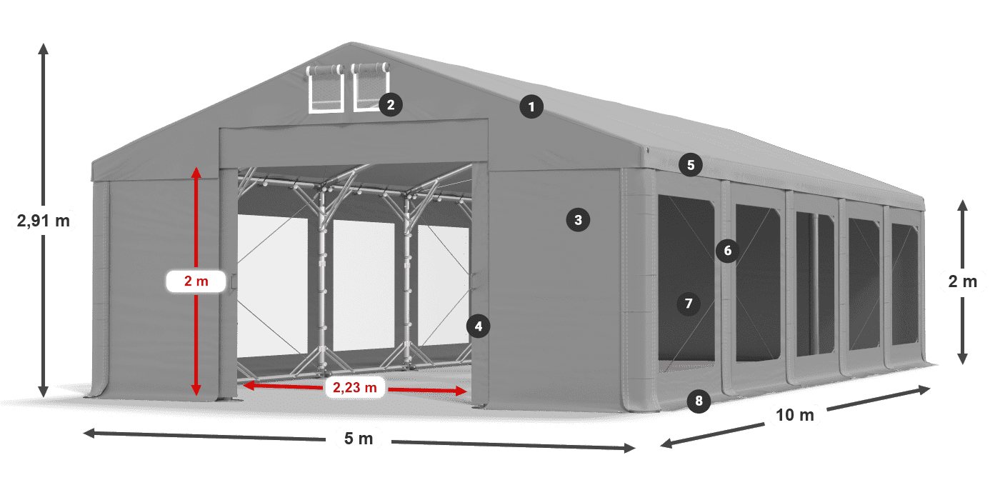 Dach: MS 580 PVC Wände: MS 580 PVC 2m Legende