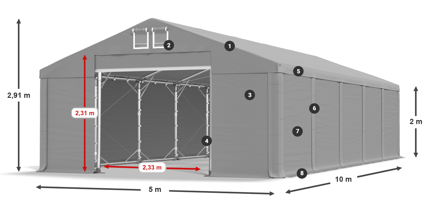 Dach: MS 580 PVC Wände: SD 500 PVC 2m Legende