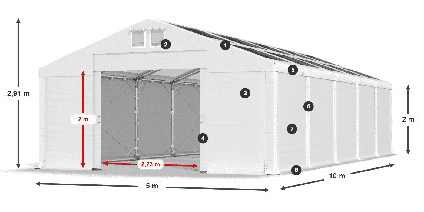 Dach: MS T 580 PVC Wände: SD 500 PVC 2m Legende