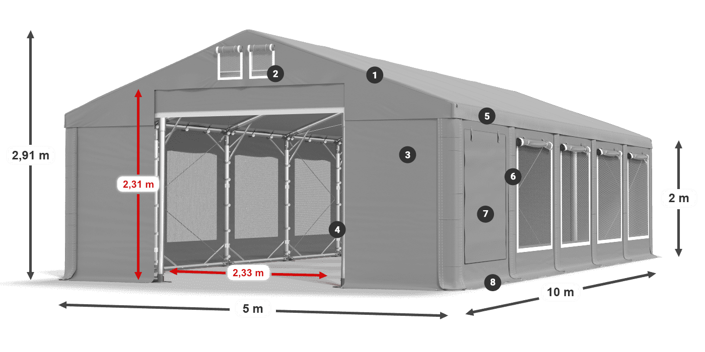Dach: MS 580 PVC Wände: SD M 500 PVC 2m Legende
