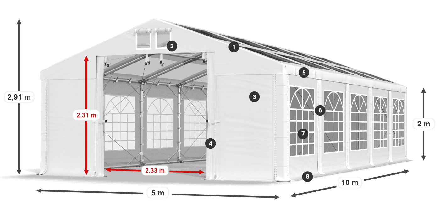 Dach: MS 580 PVC Wände: SD 500 PVC 2m Legende