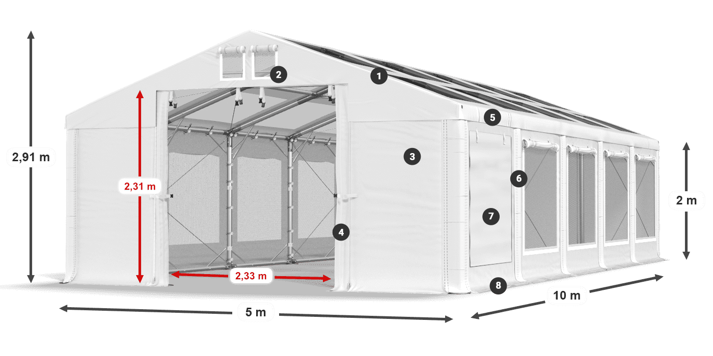 Dach: MS T 580 PVC Wände: SDM 500 PVC 2m Legende