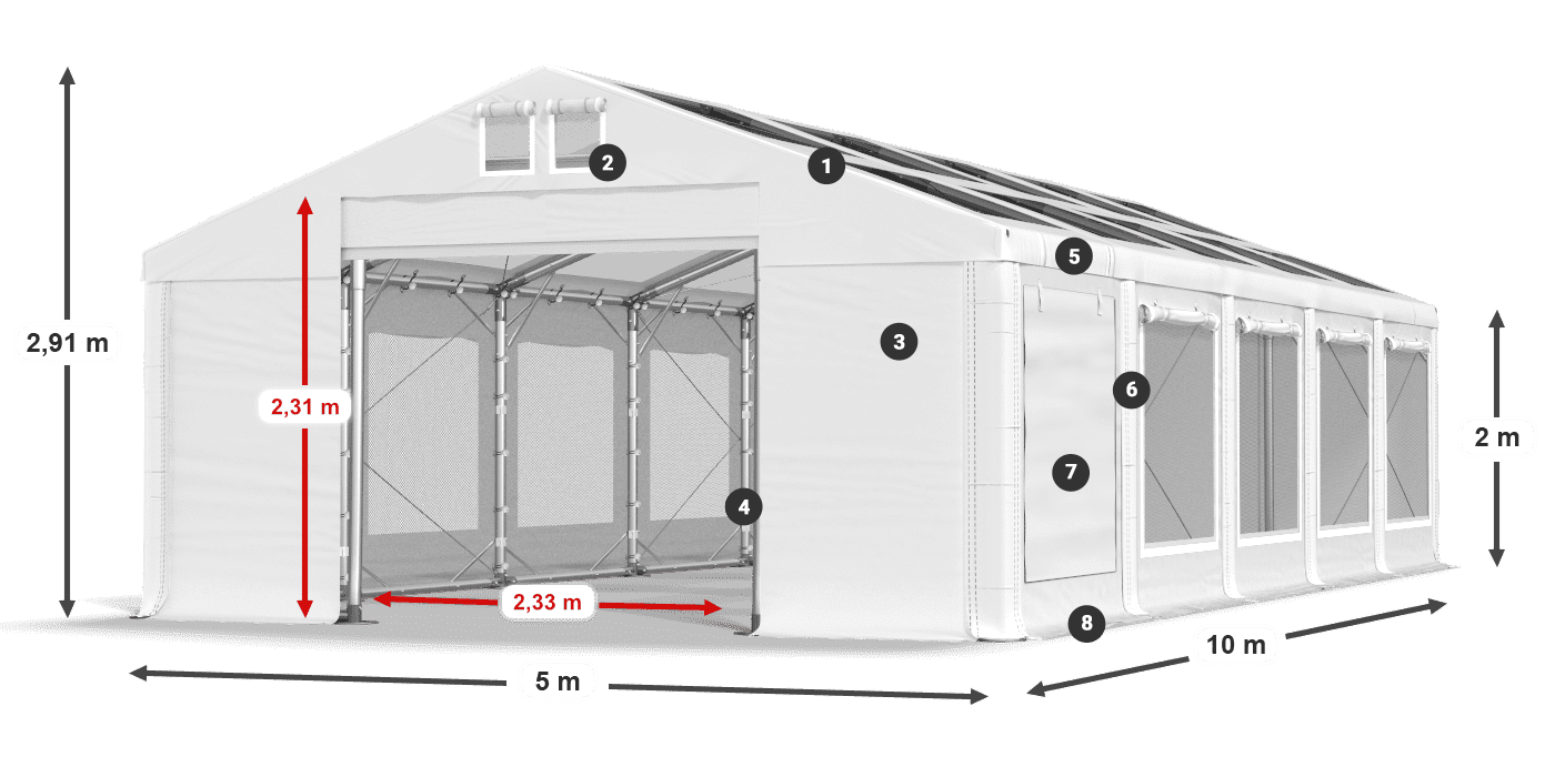 Dach: MS T 580 PVC Wände: SDM 500 PVC 2m Legende