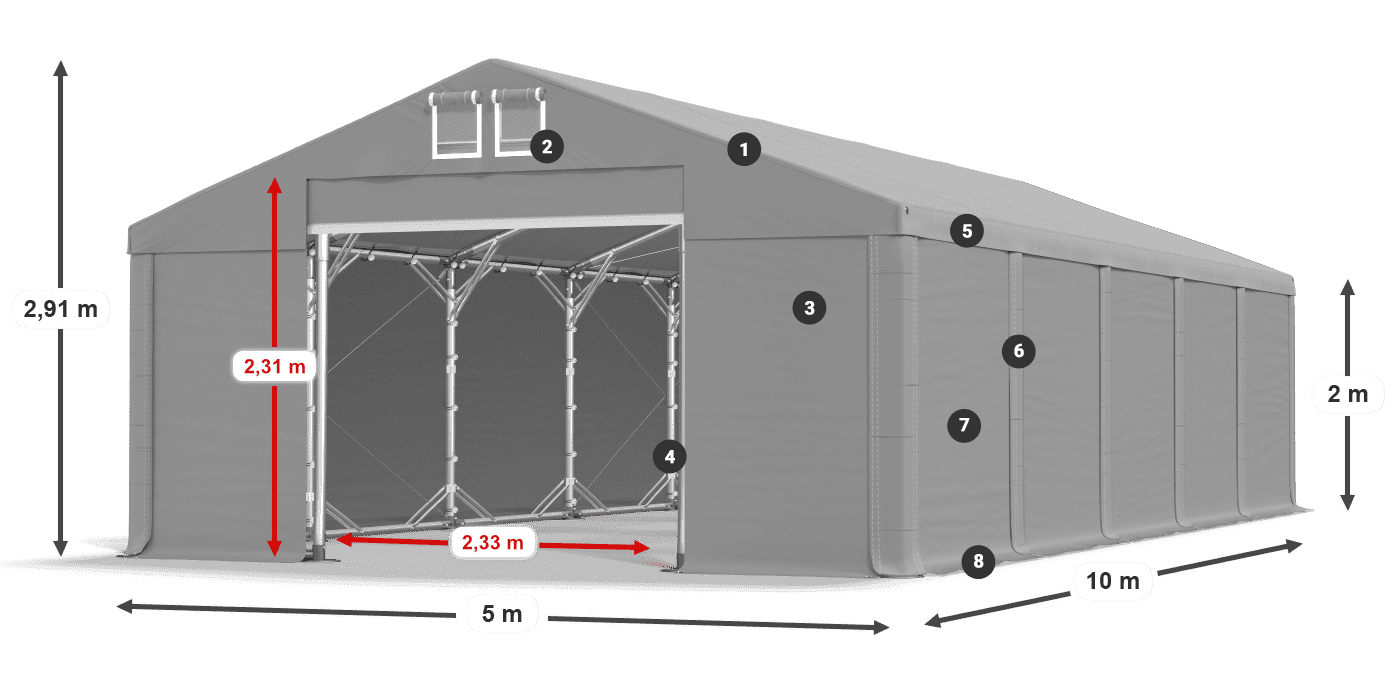 Dach: MS 580 PVC Wände: SD 500 PVC 2m Legende