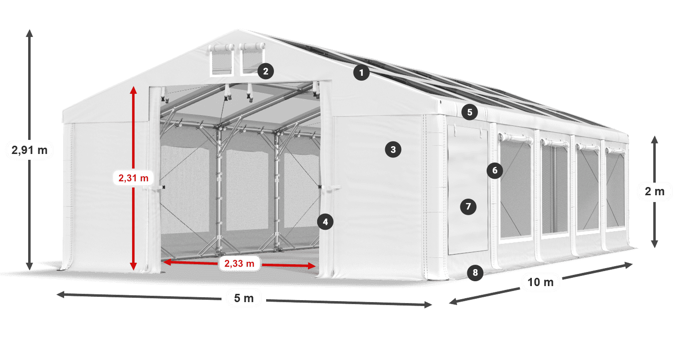 Dach: MS T 580 PVC Wände: SDM 500 PVC 2m Legende