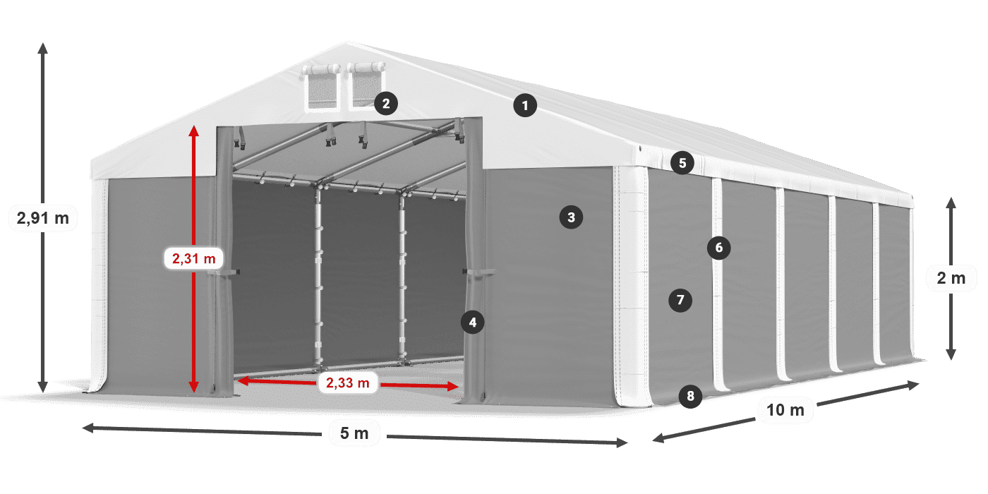 Dach: MS 580 PVC Wände: SD 500 PVC 2m Legende