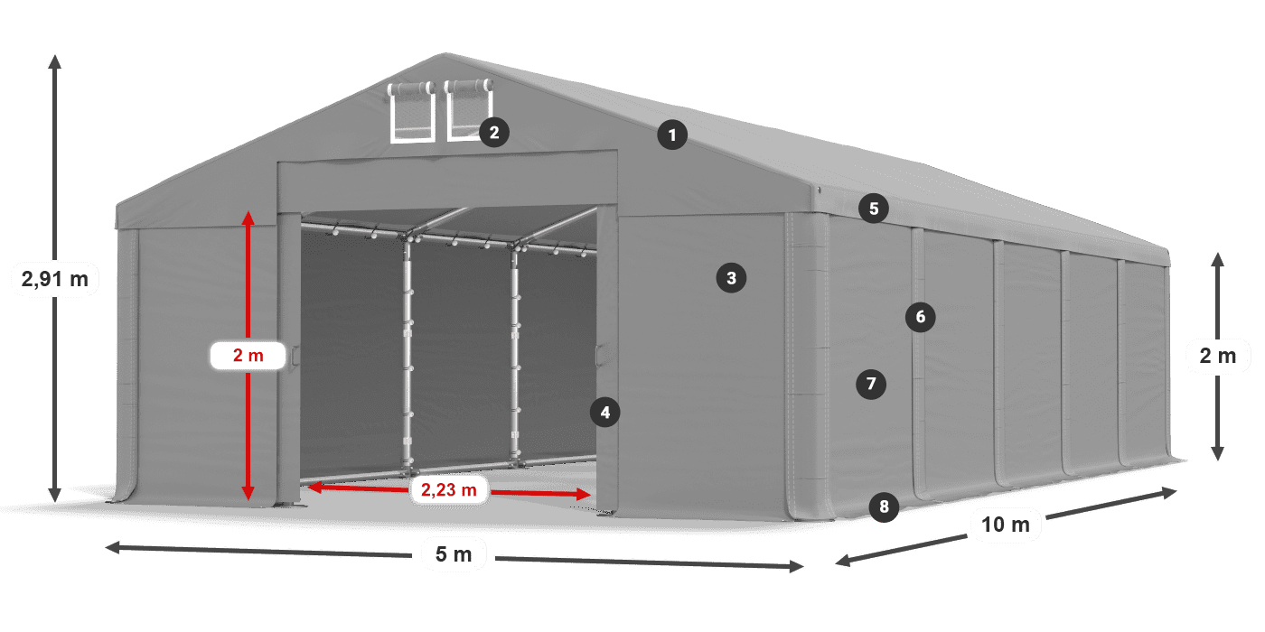 Dach: MS 580 PVC Wände: SD 500 PVC 2m Legende