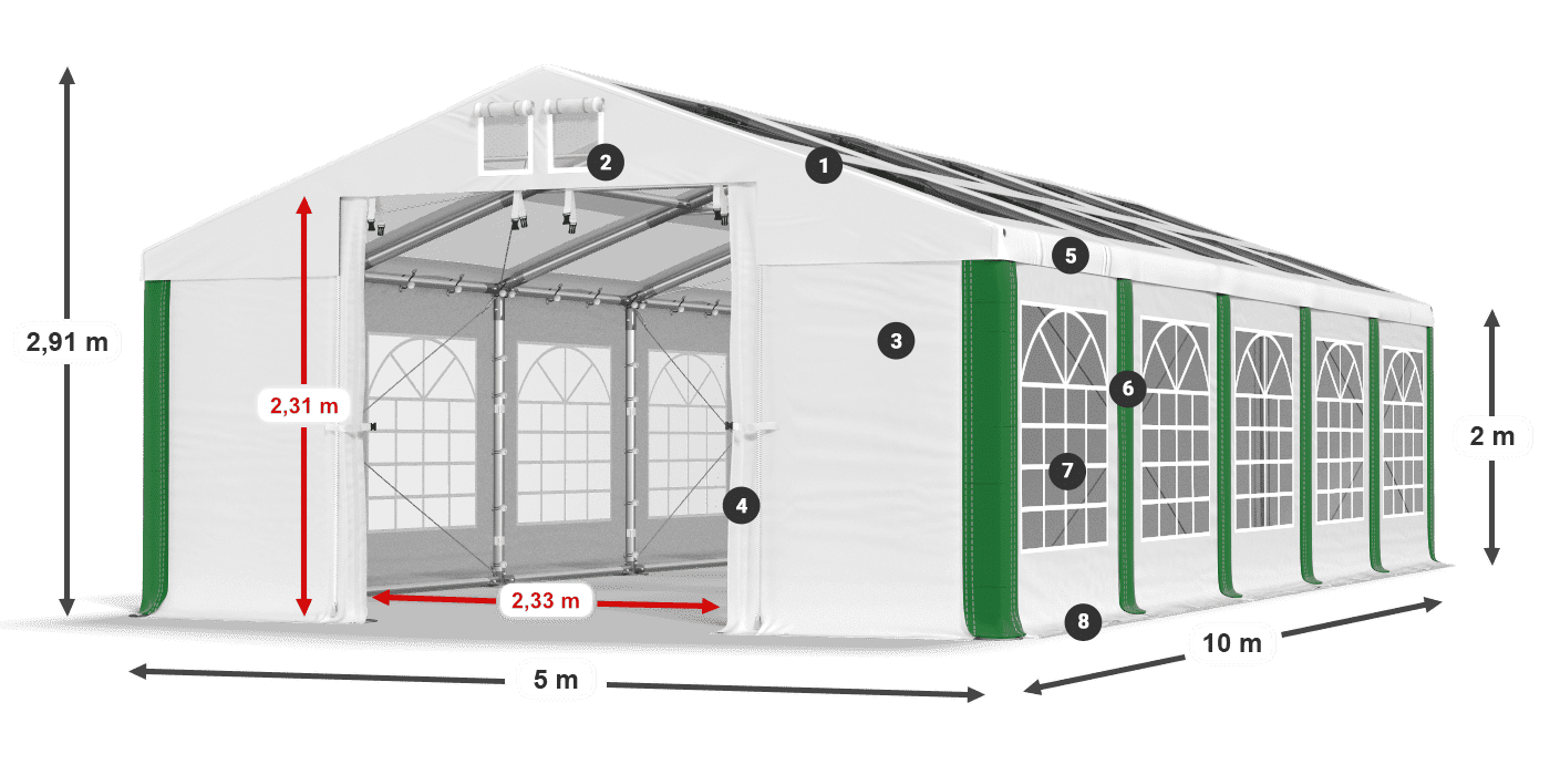 Dach: MS 580 PVC Wände: SD 500 PVC 2m Legende