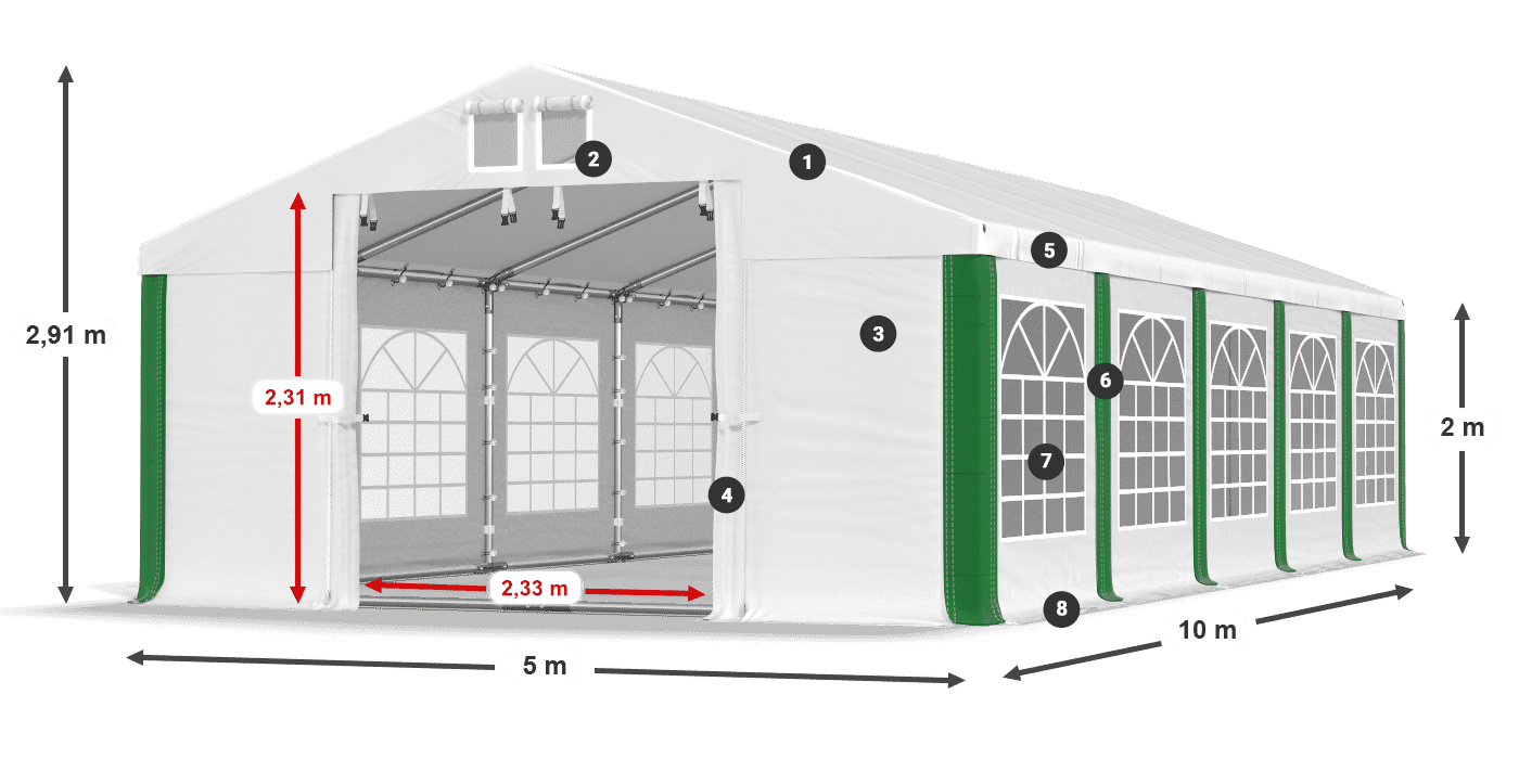 Dach: SD 560 PVC Wände: FR 620 PVC Legende 2m