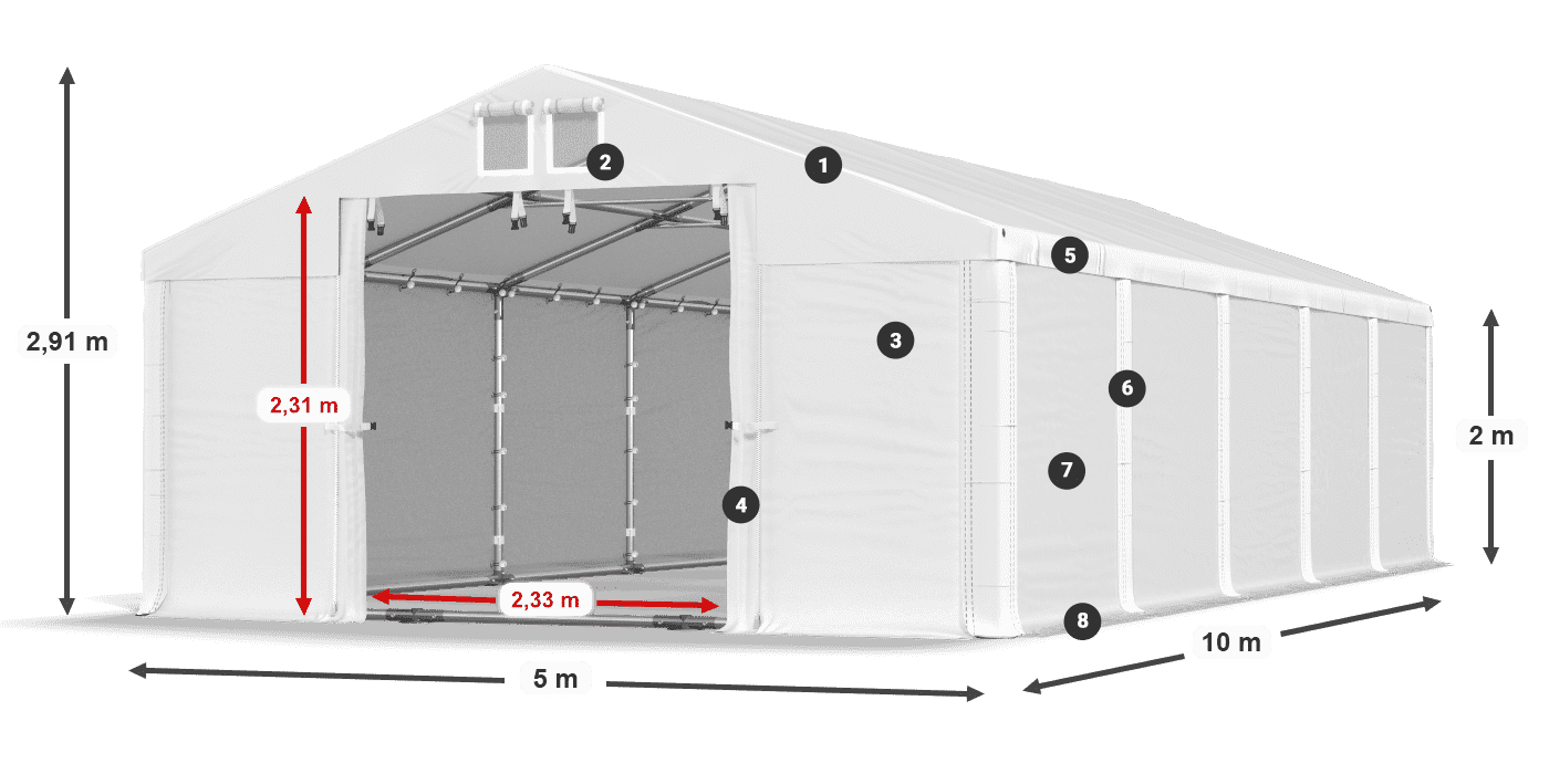 Dach: SD 560 PVC Wände: MS 580 PVC Legende 2m