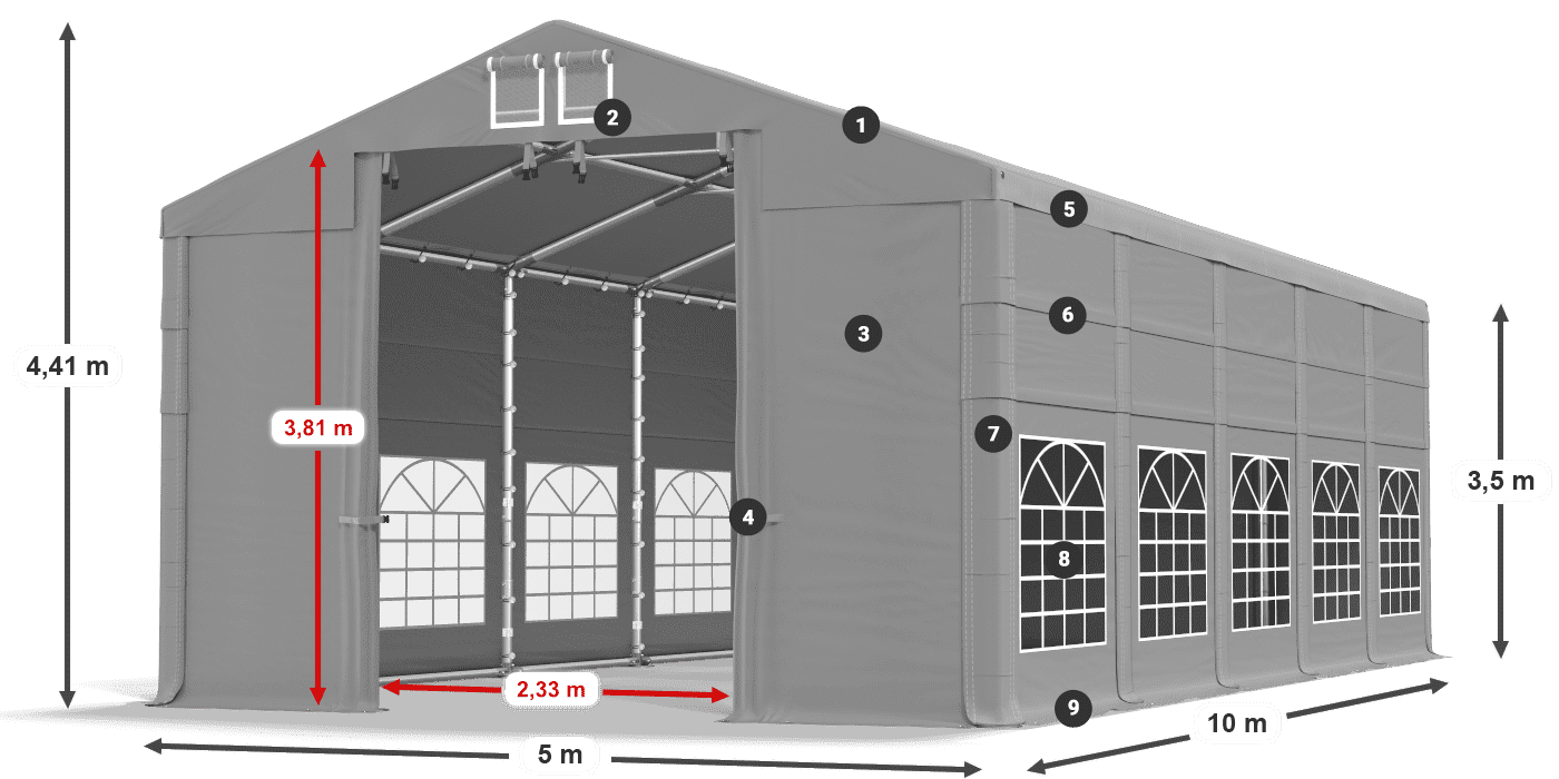 Dach: FR 620 PVC Wände: SD 500 PVC 3,5 m Legende