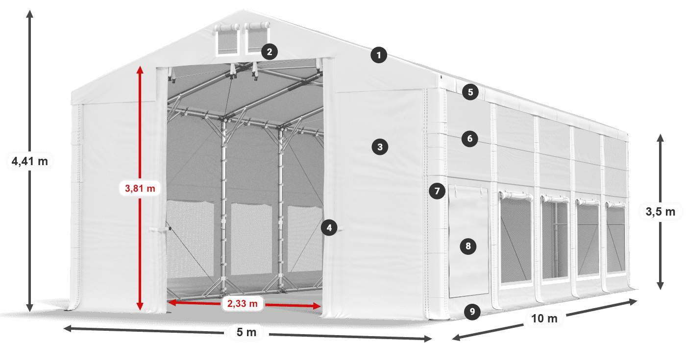 Dach: MS 580 PVC Wände: SD M 500 PVC 3,5 m Legende