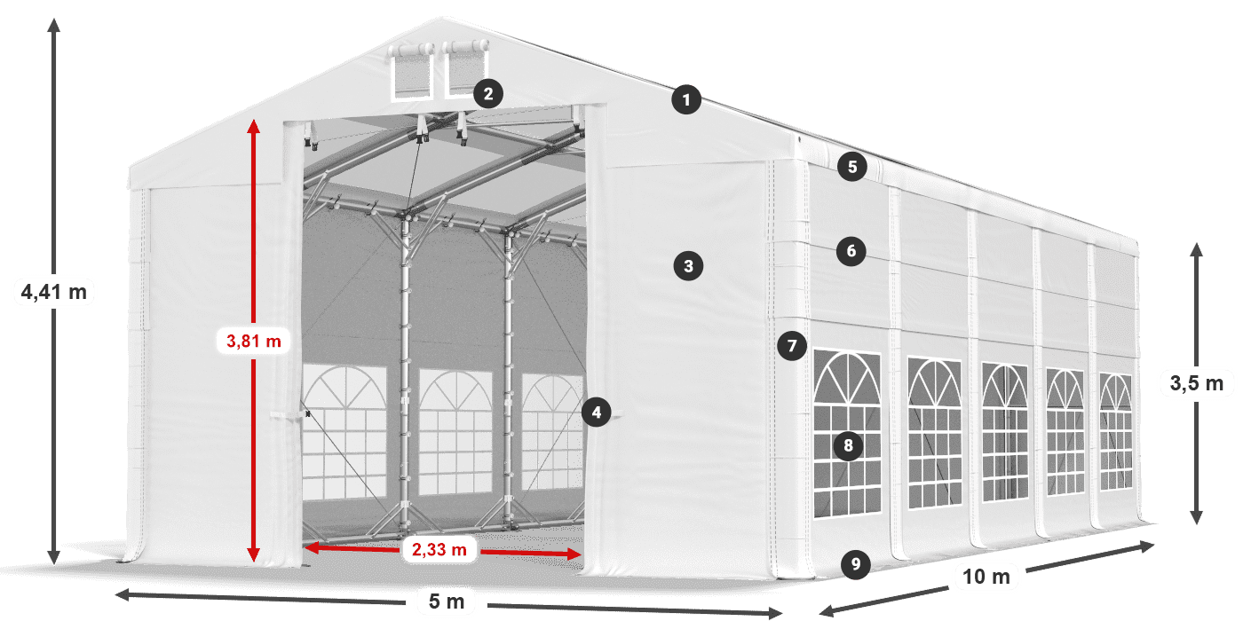 Dach: MS T 580 PVC Wände: SD 500 UND PVC 3,5 m Legende